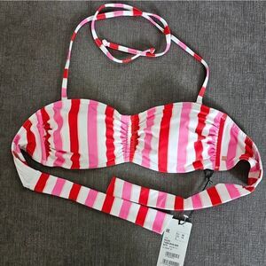 BOGNER Fire + Ice Women Red & White Striped Comfort Bandea Bikini Top Size 12
